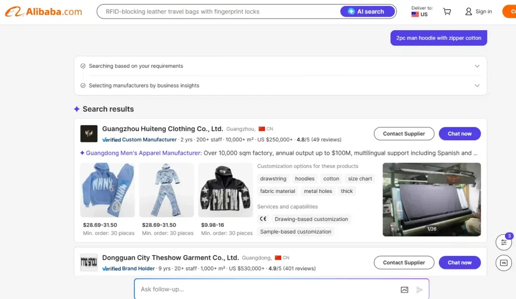 How to find clothing manufacturers with AI Search Feature